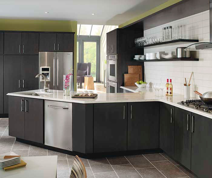 Dark gray kitchen cabinets by Kemper Cabinetry