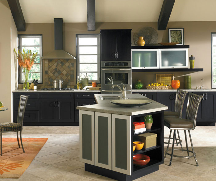 Black kitchen cabinets by Kemper Cabinetry